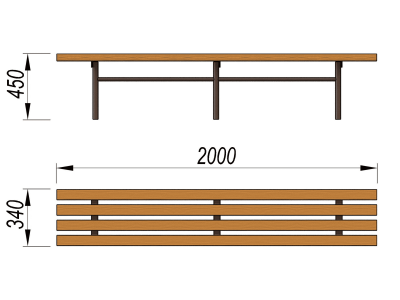 Двухметровая лавочка без спинки 2 м МАФ 1602 в Рязани